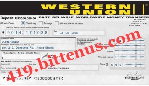Western Union Money Transfer Deposit Slip